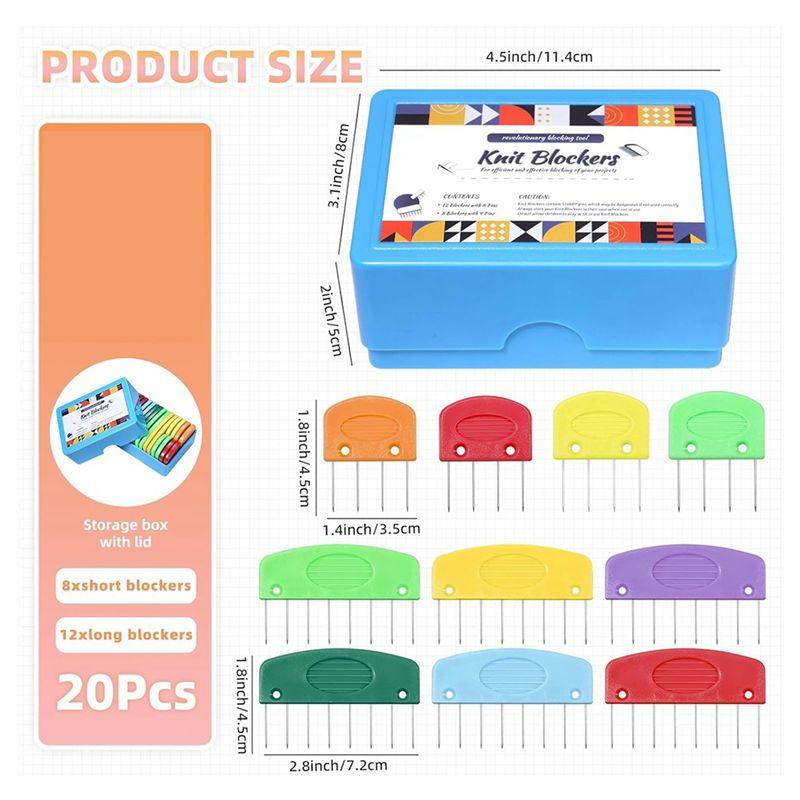Multifunction 20 Pcs Knit Blocker Pins Combs, Color Knit Blockers Combs For Blocking, Rainbow Knitting Blockers Pins For Blockin