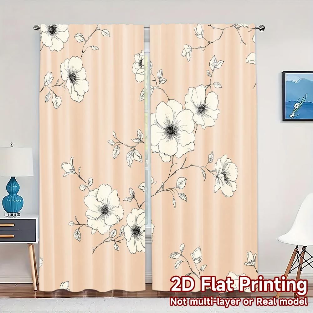 

Flat Printing Curtains Without Rod Floral Sketch Design Valentine Is Day Festival Popular Drapes Versatile Set Of 2 Made Polyester W100*H70(CM)-Rod Pocket&1PCS