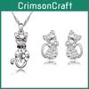 3pcs Crystal Cat Shaped Necklace Earrings Jewelry Set  Gift Teen Girls Women For