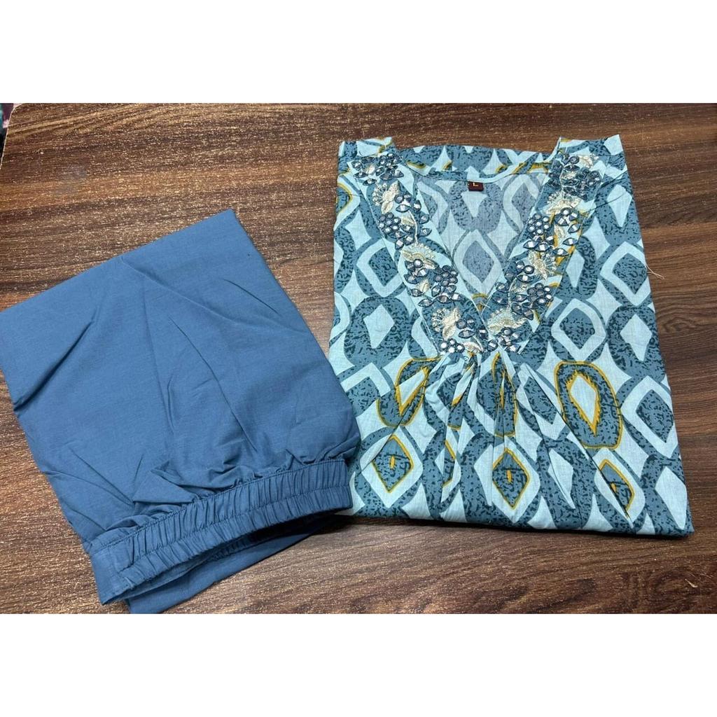 Indian Top Tunic Cotton Kurta Pant Set Women Party Wear Bollywood Ethnic Kurti VF-20247a