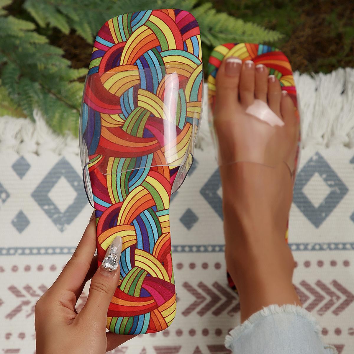 

Женские тапочки большого размера, новые, для улицы, повседневные, с квадратным носком, цветные, прозрачные, на плоской подошве, сандалии 43