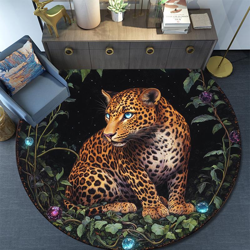 Runder Leoparden-Teppich, Teppich für Wohnzimmer, Schlafzimmer, Sofa, Spielzimmer-Dekor, Rutschfeste Fußmatte