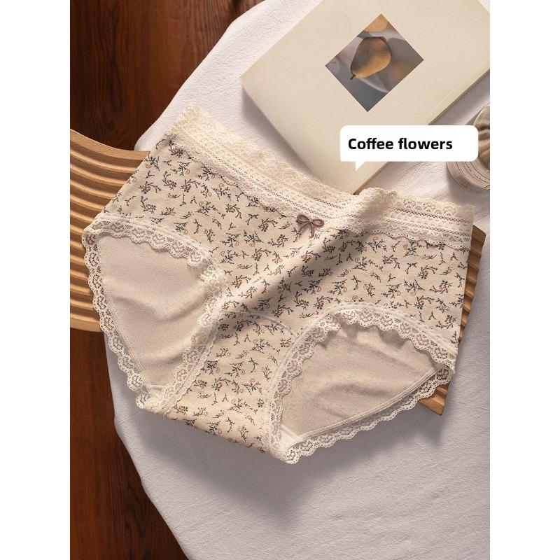 Ladies Spring and Autumn New Lace Cotton 10A Bacteriostatic Extended Crotch Mid Waist Triangle Briefs