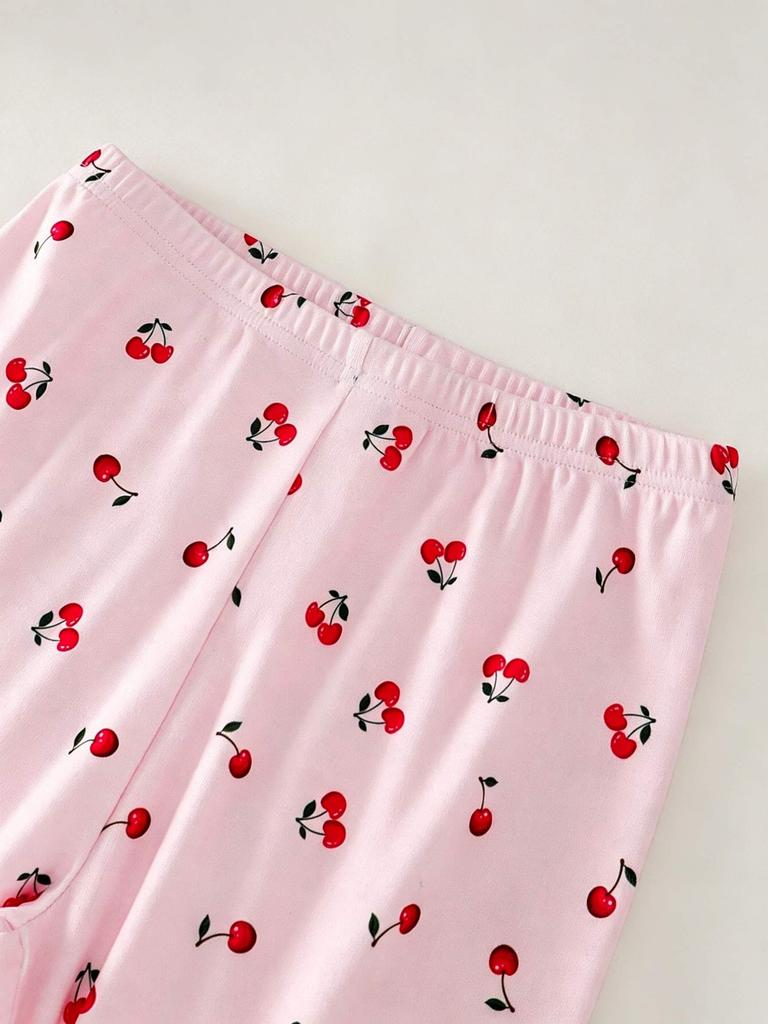 Girls Pajama Set, Breathable Cherry Print Sleepwear, Cute Cozy Loungewear for 8-12 Years
