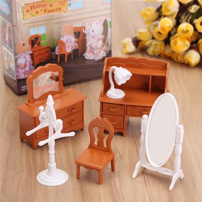Vintage Miniature Bedroom Furniture Set Dresser Desk Mirror Furniture Toys Set for Kids Christmas Gift Dollhouse Accessories