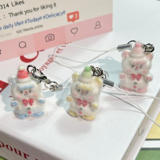 Bag Pendant Lightweight Mini Bear Charm Keychain with Soft Flocking Texture Lanyard Phone Bag Gift Accessory