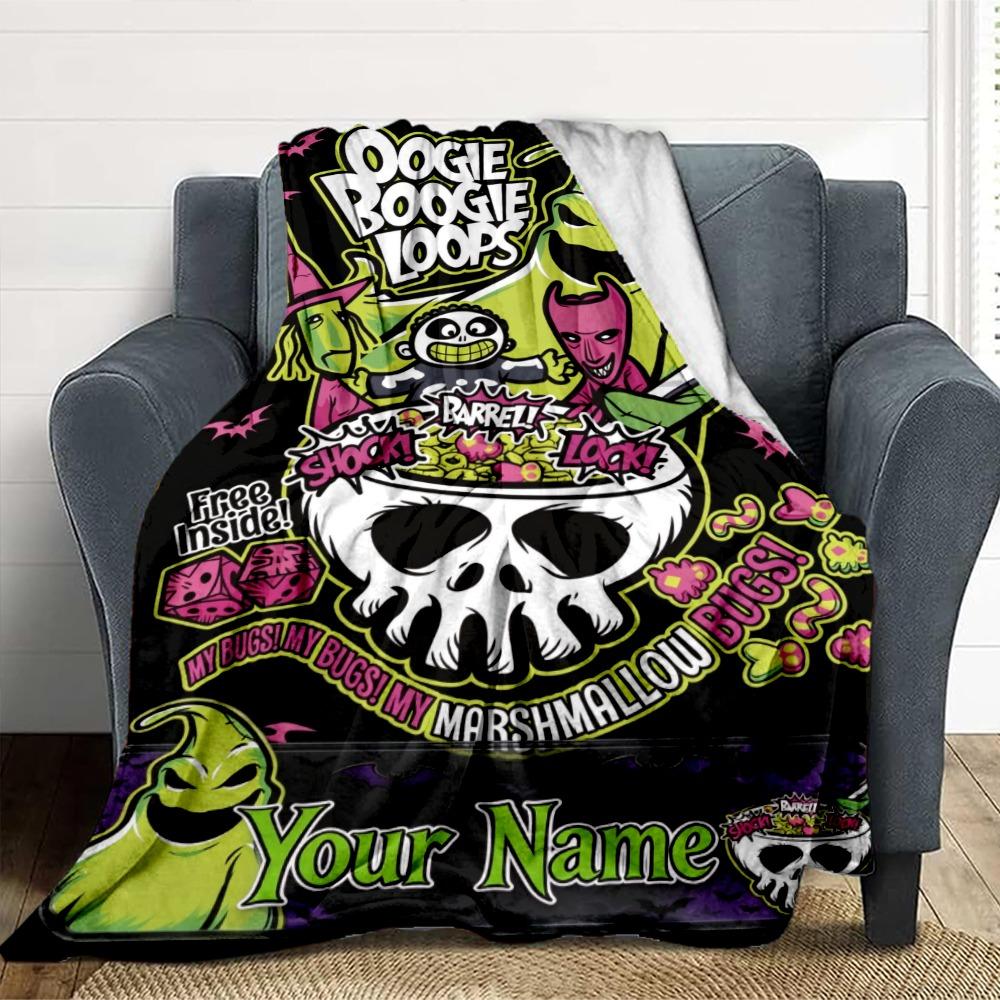 Custom Name Halloween Flannel Fleece Throw Blanket with Personalized, Soft Cozy Blanket for Home Decor Birthday Gift