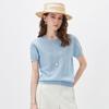 Women's Mulberry Silk Blend Lace Trim Short Sleeve Knit Top