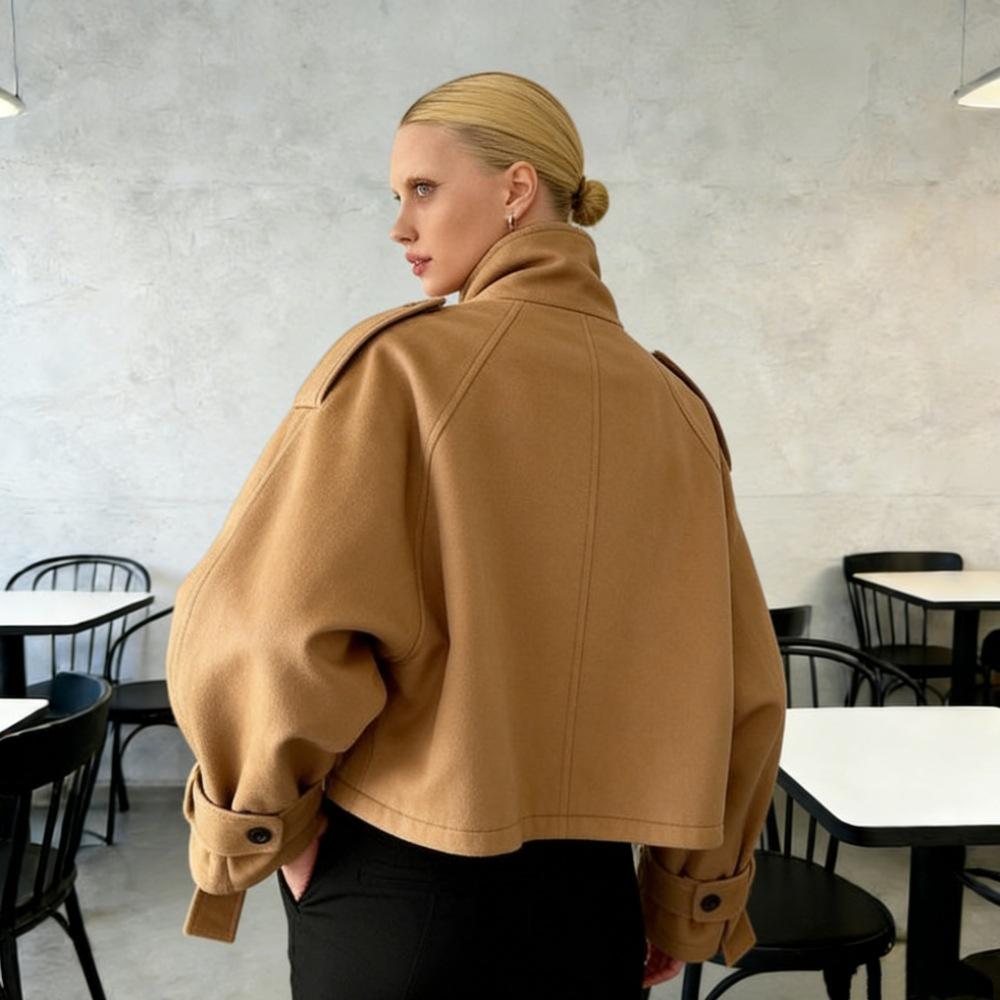 Cappotto in Lana da Donna Autunno/Inverno, Taglie Europee e Americane, Collo Rialzato, Monopetto, Stile Elegante.