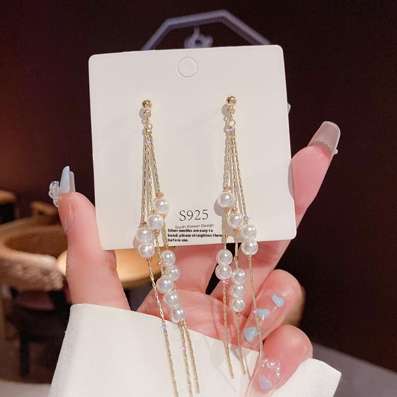 1 Pair Dangle Earrings Bowknot Shape Shining Rhinestones Lady Earrings Heart Imitation Pearls Tassel Jewelry Accessory