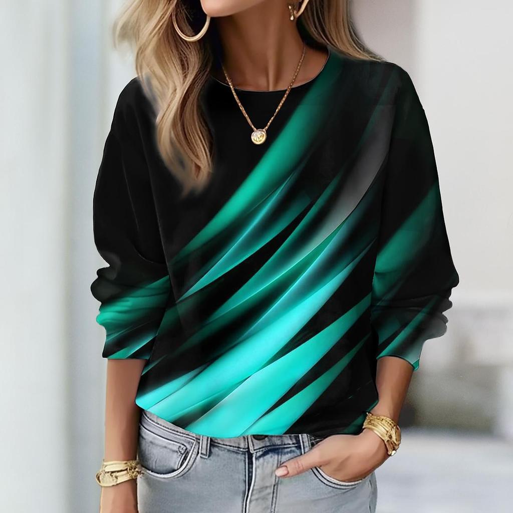 Women's Gradient Graphic Basic Sweatshirts 3D Print O-Neck Long Sleeve Tops Women's Apparel Y2K Streetwears Fall Pullover