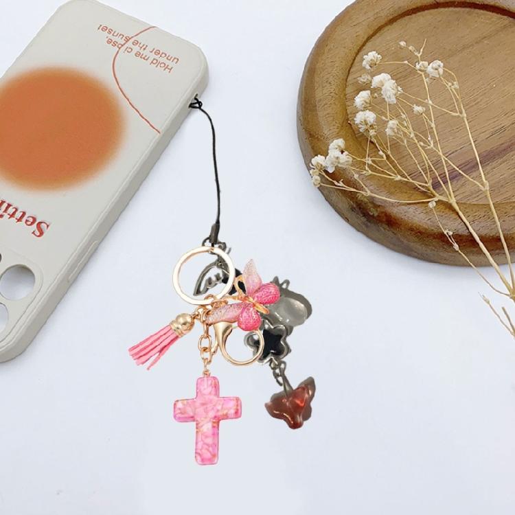 Christian Resins Crosses and Butterfly Keychain with Tassels for Daily Key Organization and Backpack Bag Decoration