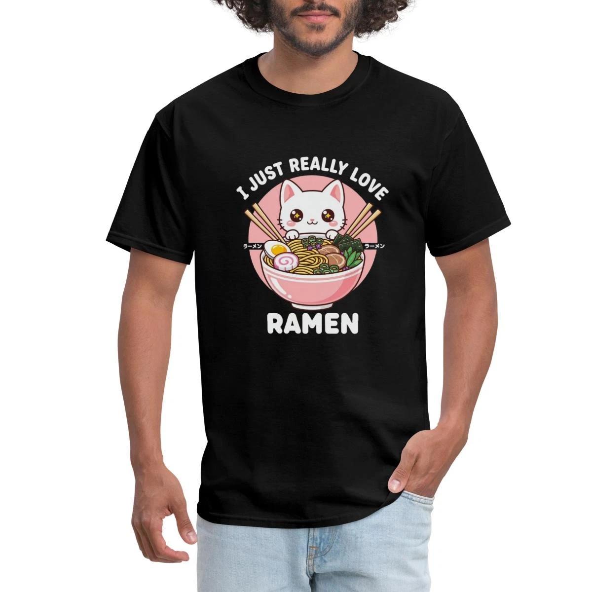 Cat Eating Ramen | Cute Japanese Style Men s T-Shirt XXXL