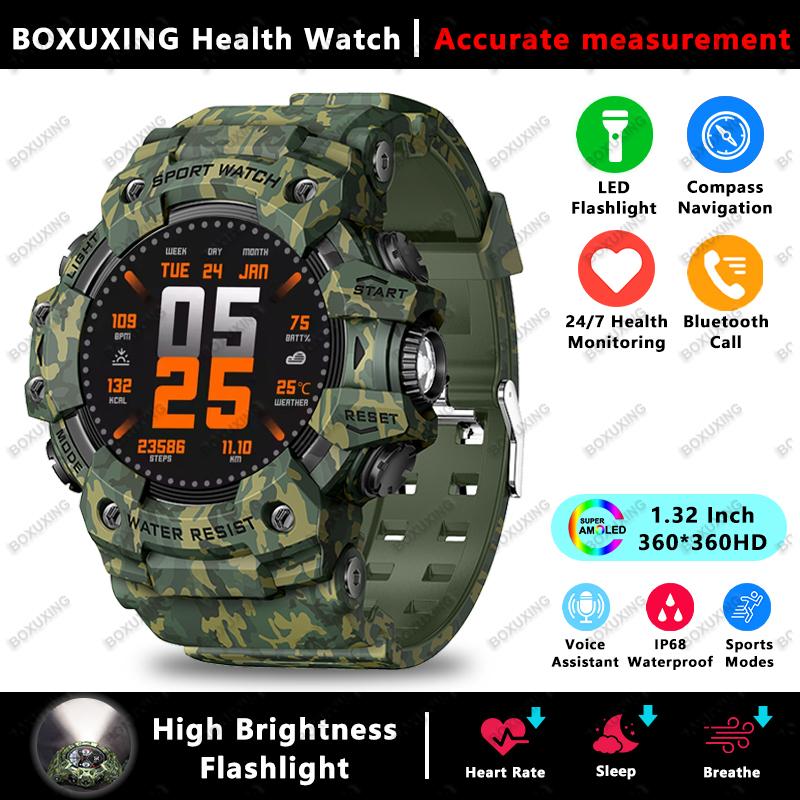 New Military Outdoor Smart Watch Men Compass Heart Rate BT Call LED Flashlight IP68 Waterproof Smartwatches For IOS Android
