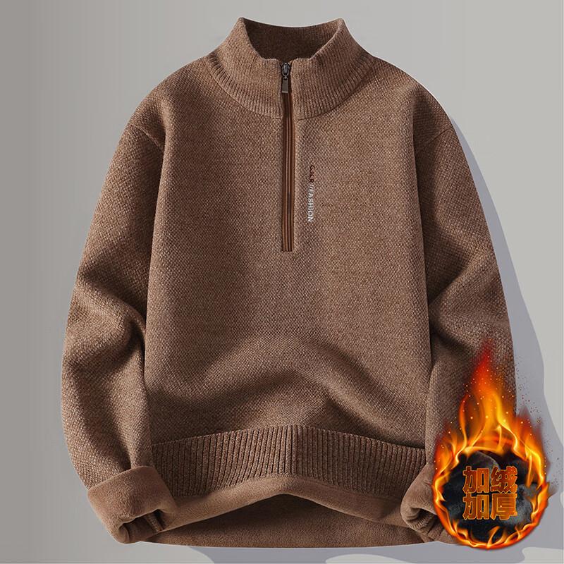 Hengyuanxiang Men's Thermal Fleece-Lined Zipper Mock Neck Sweatshirt