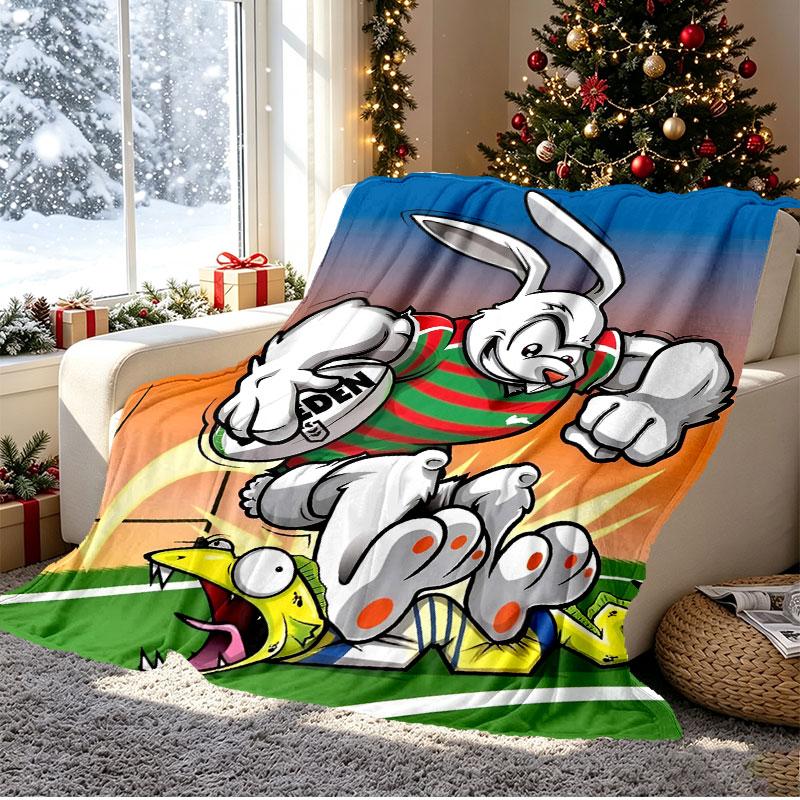 South Sydney Rabbitohs Pattern Blanket for Home Decoration, Bed, Sofa, Car Travel, Camping, Suitable for All Seasons, Birthday Christmas Gift
