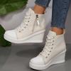 Mix Color White Black High Top Wedge Canvas Shoes Woman Autumn  Lace Up Platform Sneakers for Women Classic Vulcanized Shoes