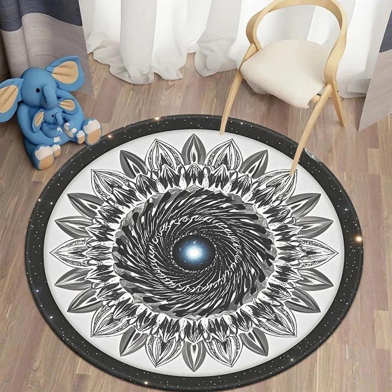 Galaxy Vortex Holographic Horizon Round Carpet, Metaverse Simulated Sci-Fi, Game Room Carpet, Computer Desk & Chair Floor Mat