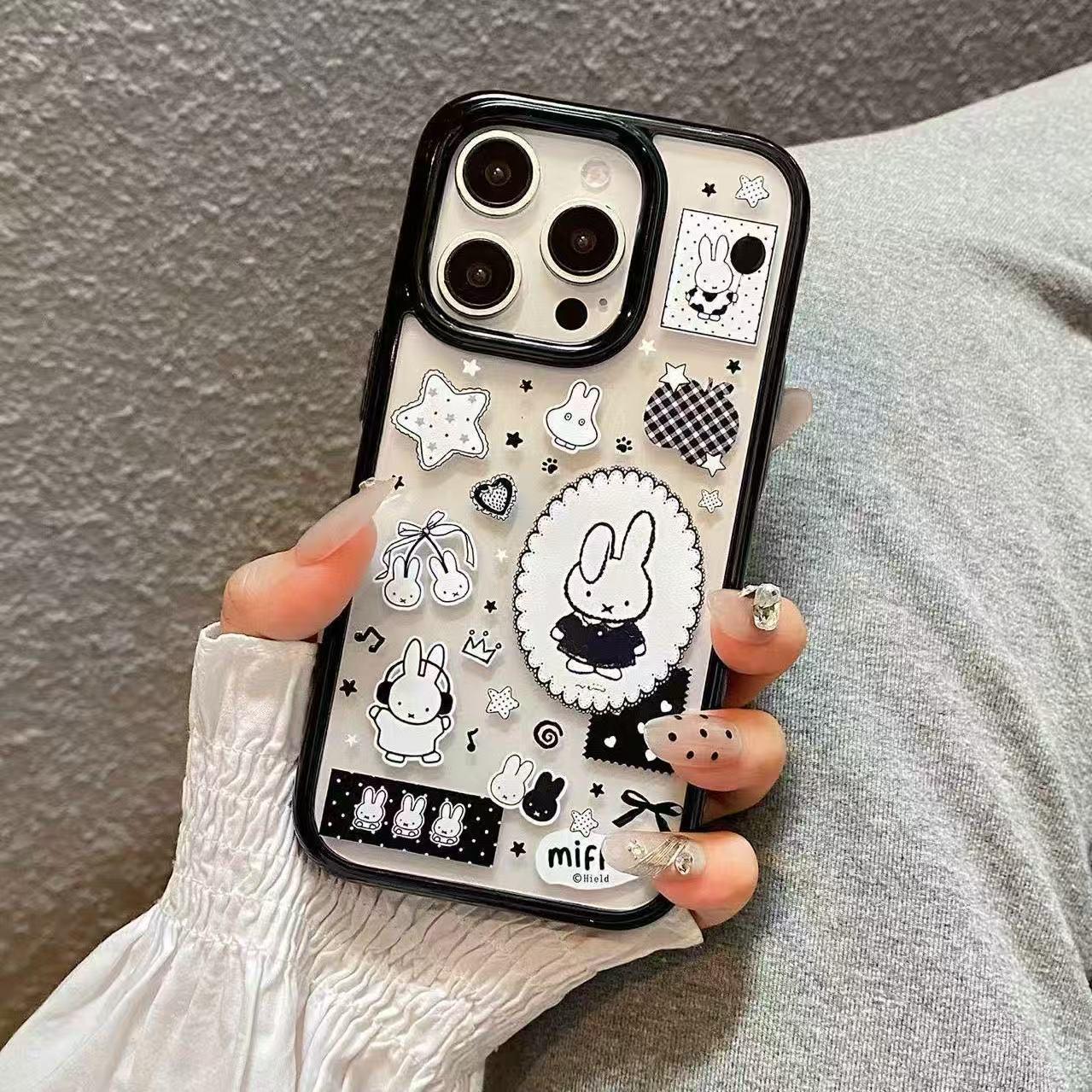 

Korean Retro Black Frame Rabbit Acrylic for 14/13/15/16/17Pro Max - Trendy & Personalized Accessories iPhone 15 Pro Max