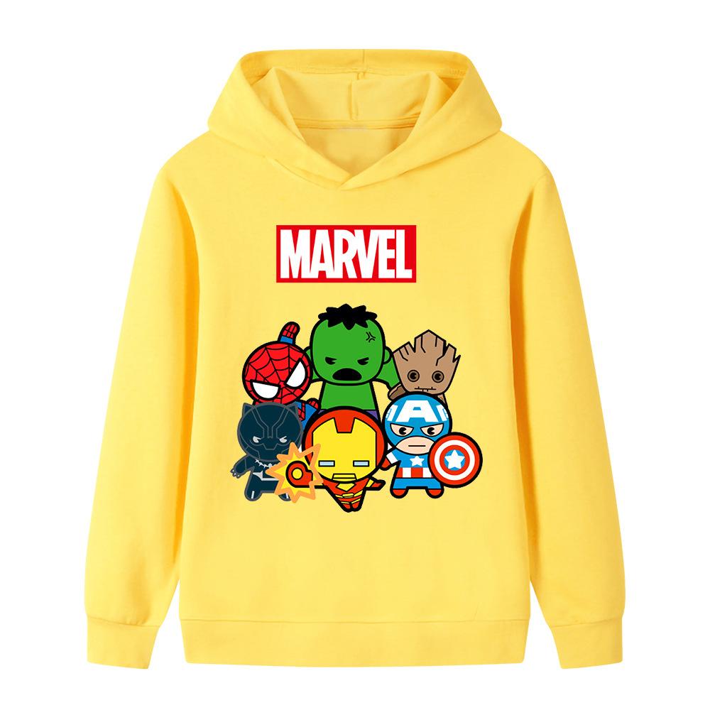 Autumn Winter Marvel Superheroes Chibi Printed Hoodies Fashionable Casual Warm Sports Long Sleeved Children's Boy Hooded Sweatshirts