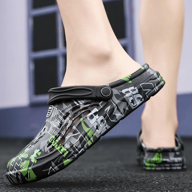 Modne duże rozmiary 49 Męskie Mule Klapki Letnie Sandały Domowe Wsuwane Antypoślizgowe Oddychające Lekkie Klapki na Plażę Męskie Buty Ogrodowe Męskie Zapat