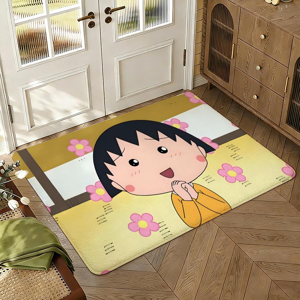 Alfombrilla de Suelo Anime Chibi Maruko-chan Suave Engrosada Absorbente Antideslizante Dormitorio Sala de Estar Felpudo Decoración del Hogar Alfombras de Franela