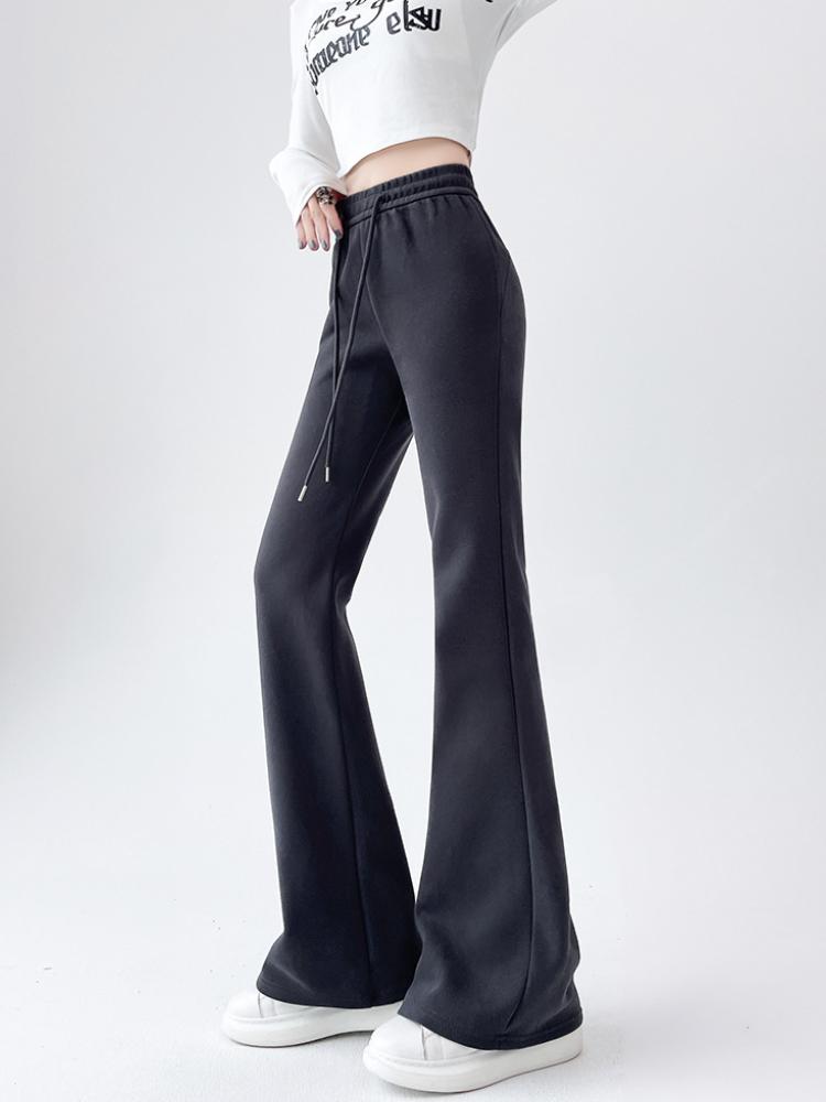 Pantaloni evazați retro americani pentru femei, toamnă, eleganti, pantaloni sport slim fit, gri, lungi, largi