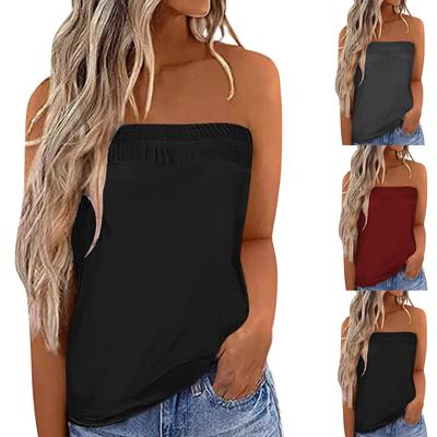 Damen Trägerloses Bandeau-Tanktop, lässig, ärmellos, Sommer, lockeres Urlaubs-Röhrenshirt, Tunika, Tanktops