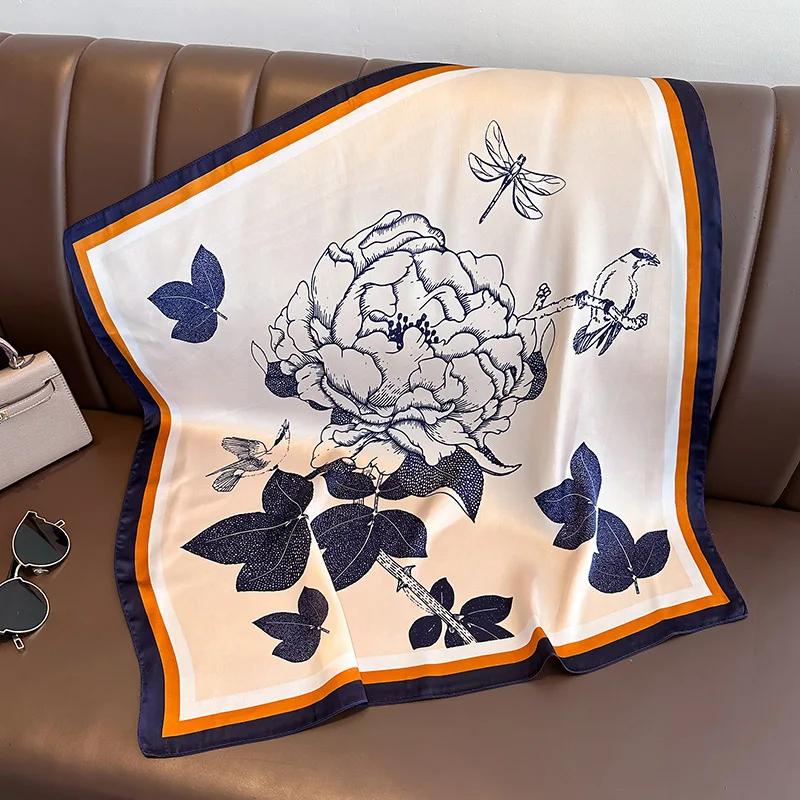 Floral Print Silk Square Scarf Women Soft Satin Headscarf Bag Ribbon Foulard Neckerchief Headband Female Hijab Neck Tie Decorate