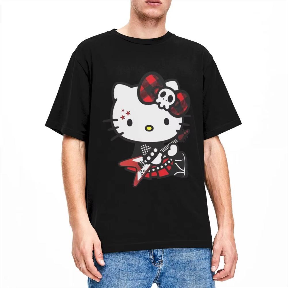 Unisex Hello Kitty Cute Cartoon Japanese Vintage T Shirts Cotton Tops Summer Y2K Basic TShirt ONeck Novelty Tshirt