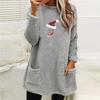 Women's Christmas Red Wine Glass Print Plush Hoodie with Pockets - Round Neck, Long Sleeve, Loose Fit (2024)