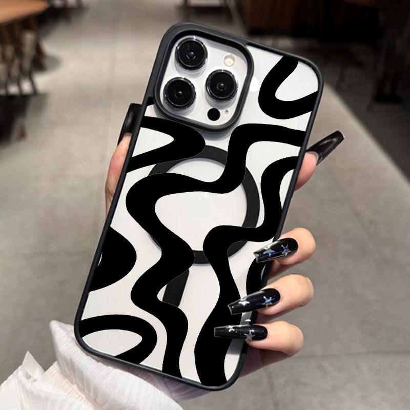 Black and white wave pattern phone case suitable for iPhone 17 16 15 14 13 12 11Pro/Max/Plus anti drop and shockproof back cover