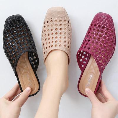 Damen Sommersandalen mit Kristallen - Modisch, Rutschfest, Dicksohlig, Mittelhoher Absatz, zum Hineinschlüpfen.