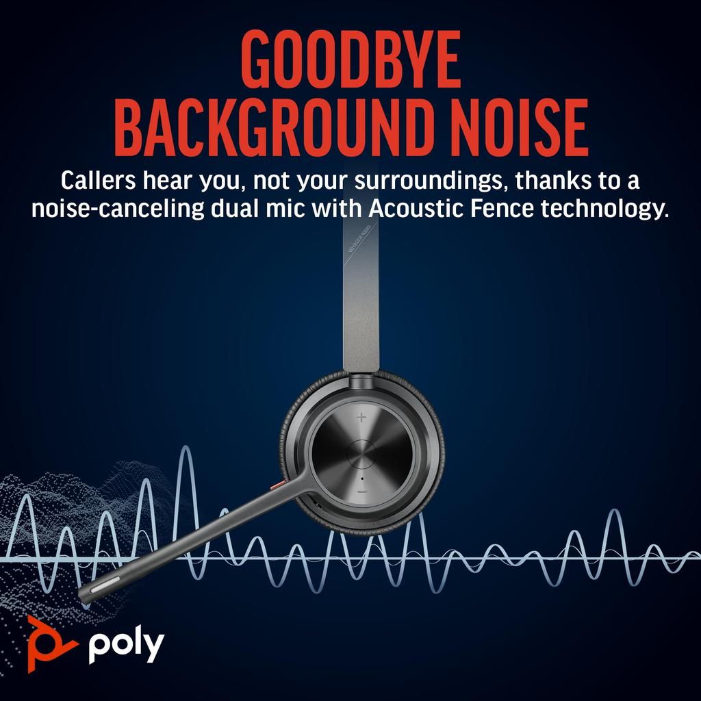 Poly Kabelloses Headset Voyager 4320 Bluetooth-Dongle Enthalten Geräuschunterdrückendes Mikrofon Leichter Kabelloser Ohrhörer Bluetooth Windows Mac Chrome