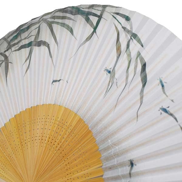 [Koshodo] Kyoto Style Folding Fan, Sasaayu (Sweetfish) Design, White Wood, Men's, 22cm