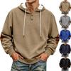 Men's Pullover Hoodie with Leather Patch and Button, Casual Loose Fit