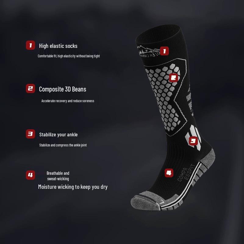 Warm Fleece-Lined Ski Socks - Men & Women, Quick-Dry, High Elastic, Compression Fit