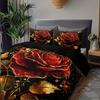 3Pcs Luxurious Golden Rose Duvet Cover Set - Includes 1 Duvet Cover & 2 Pillowcases Breathable Polyester