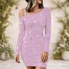 Women Plus Size One Shoulder Chain Strap Long Sleeve Black Blue Printed Bodycon Mini Dress