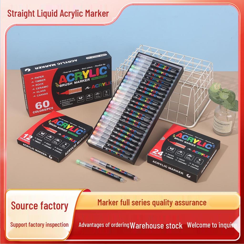 Liquid Ink Acrylic Markers Set, 60 Colors, Non-Bleeding, Visible Ink Level, Soft Tip for DIY Hand Painting.