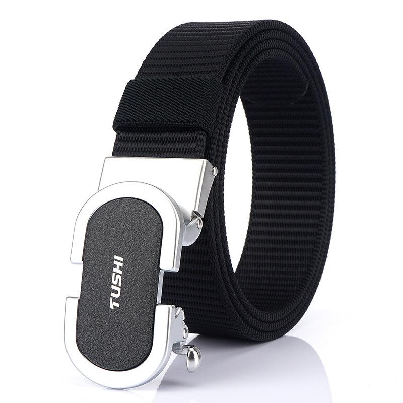 New Men'S Commuting Belt With Automatic Buckle Nylon Waistband, Outdoor Leisure Versatile Double-Layer Thick Belt