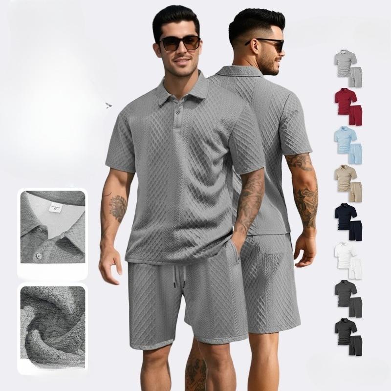 Summer Men's Casual T-shirt Suit Lapel Short-sleeved Shorts 2-piece Set