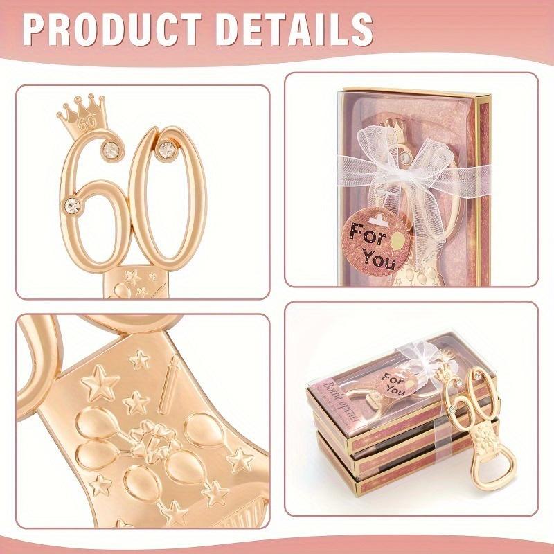 1pc 60th Birthday Bottle Openers, Rose Golden, Versatile Celebration Gifts, Metal, with No Electricity Needed, for Anniversary, Wedding