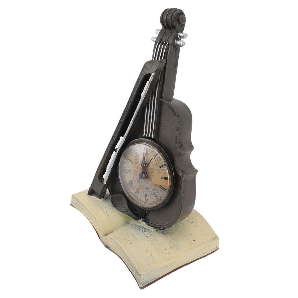 Vintage Violin Clock Sculpture Resin Antique Tabletop Clock Violin Models Musical Instrument Ornaments for Office
