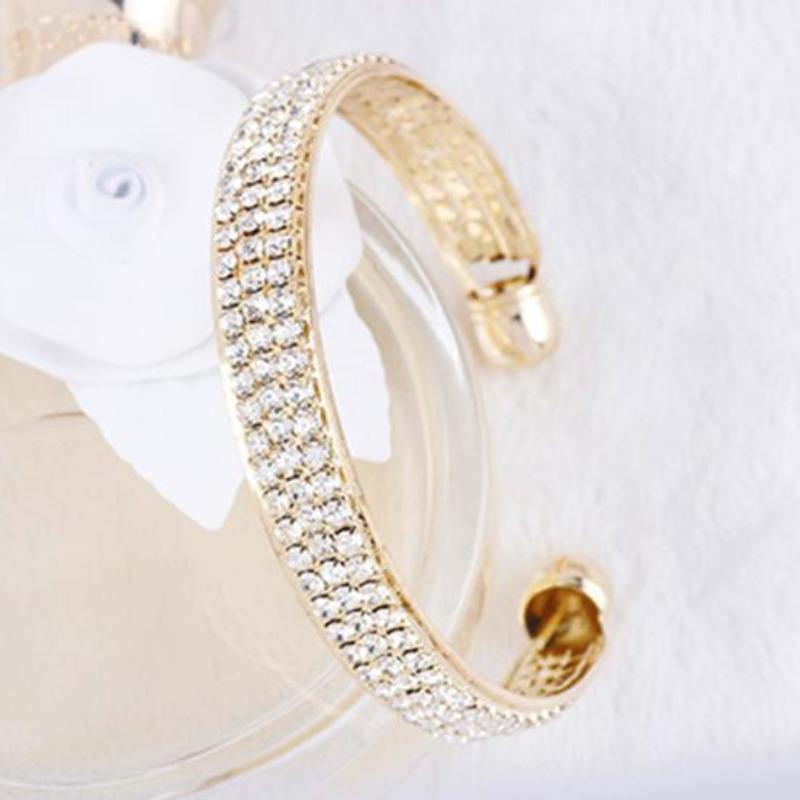 Женщины горный хрусталь белый кубический открытый браслет-манжета браслет ювелирные изделия Bling золотистый