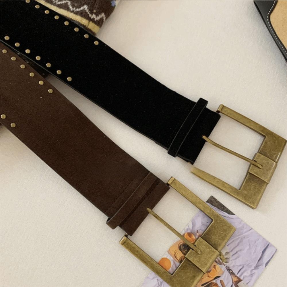 Y2k Rivet Waist Belt Pin Buckle Ultra-wide Waistband Women Coat Skirt Decoration