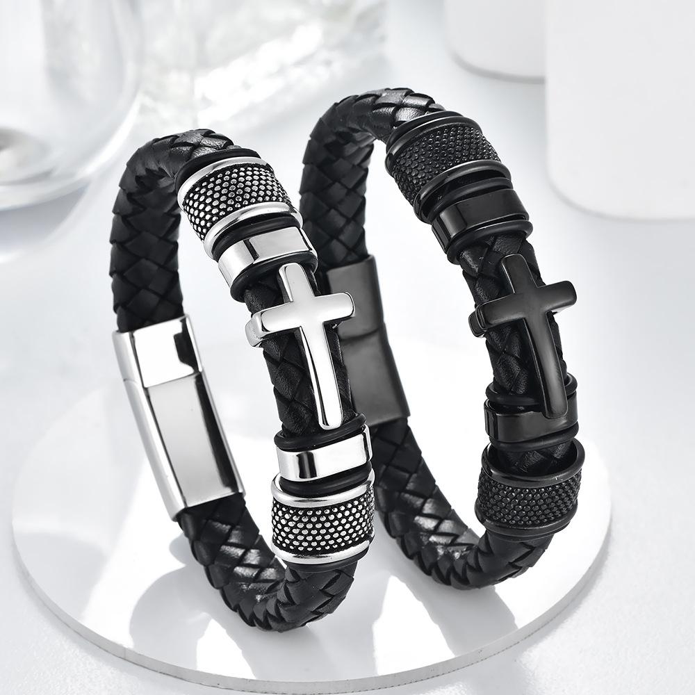 Bracelet Tressé en Cuir Acier Inoxydable pour Homme Boucle Magnétique Mode Bracelet en Cuir Personnalisé Bijoux Tendance