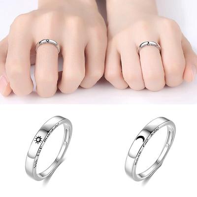 2ks Retro Sun Moon Couple Rings pro ženy Muži Nastavitelné párové prsteny Zásnubní snubní prsteny Sada pro milovníky šperků Anillos Mujer