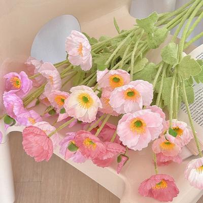 Artificial Flower 4 Head Realistic Fake Silk Flower with Long Stem Home Office Wedding Party Faux Flower Decoration