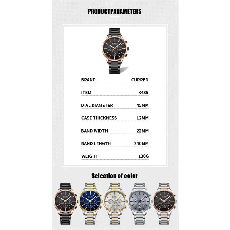 CURREN Neue Top-Herrenuhr mit Stahlgürtel, sechs Nadeln, Chronograph, Quarzuhr, Kalender, 24-Stunden-Anzeige